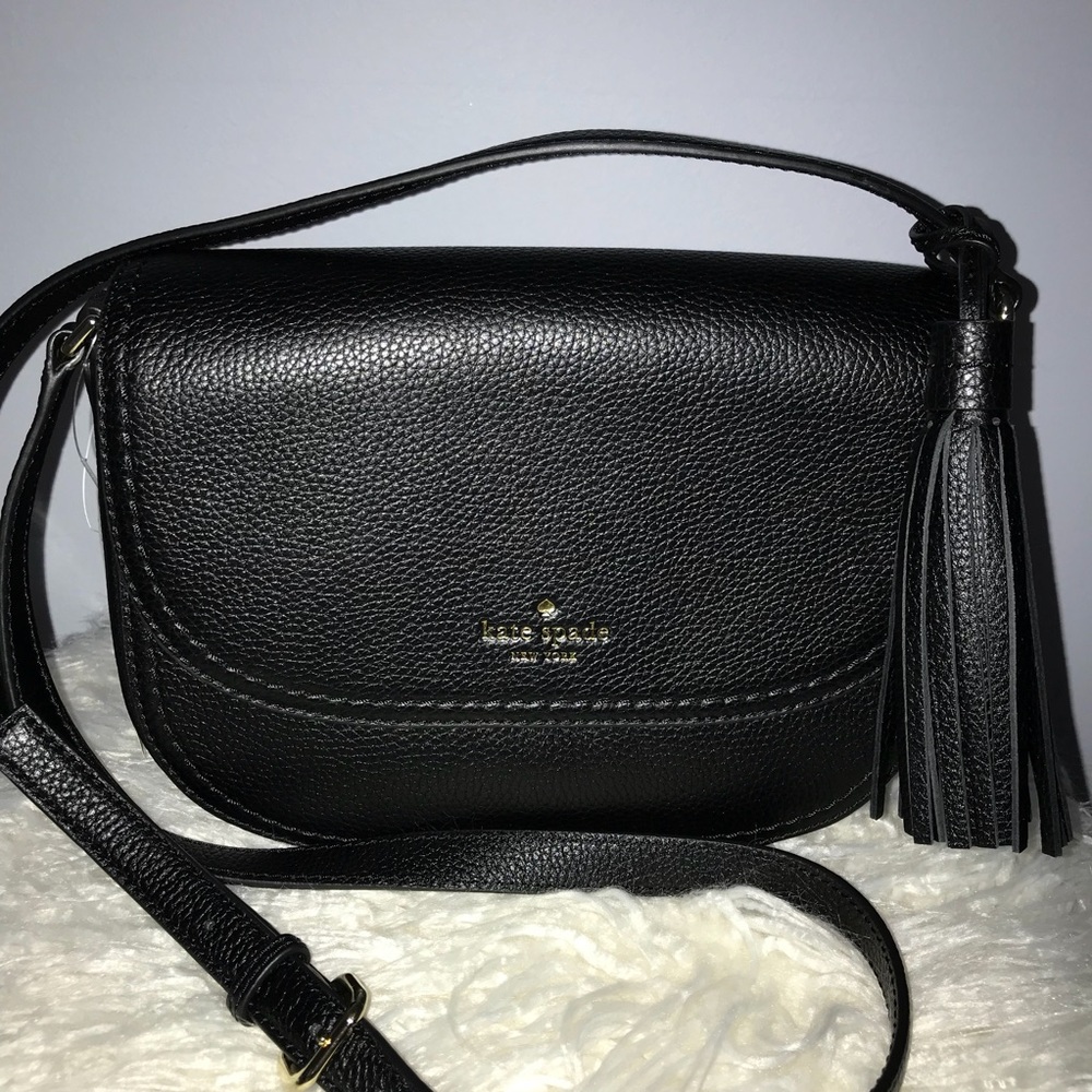 Kate Spade crossbody black leather purse w/ tassel